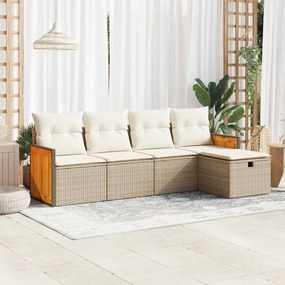 vidaXL 5 pcs conjunto de sofás p/ jardim com almofadões vime PE bege