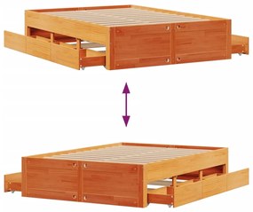 Cama sem colchão com gavetas madeira pinho maciça castanho-mel
