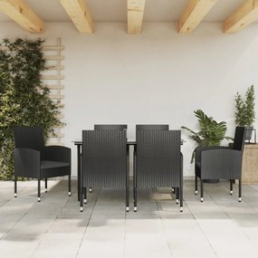 vidaXL 7 pcs conjunto de jantar para jardim vime PE e aço preto