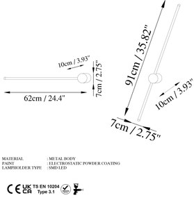 Lâmpada de Parede Sword - Cinzenta - Largura: 91 cm, Altura: 10 cm, Pr