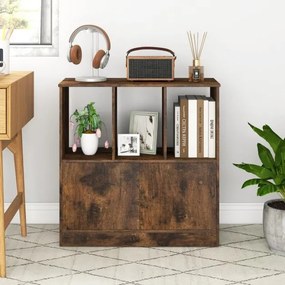 Estante de 3 cubos 70 x 30 x 70 cm com portas de 3 níveis com compartimentos abertos e armário organizador de armazenamento Castanho