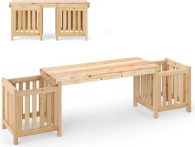 Banco de jardim 2 em 1 com 2 vasos 173 x 40 x 48 cm com design com ranhuras para fácil montagem para varanda ou jardim Natural