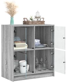 Armário de apoio c/ portas de vidro 68x37x75,5 cm cinza sonoma