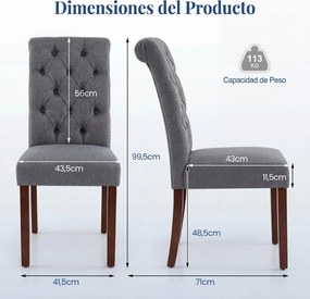 Conjunto de 2 Cadeiras de Sala de Jantar, 71 x 41,5 x 99,5 cm, Encosto Alto, Cinzento