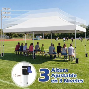 Tenda de Jardim Dobrável com 6 pesos, 600 x 300 x 310 cm, 4 Paredes Laterais Removíveis, Branco