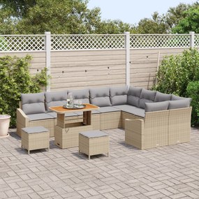 Conjunto de Sofá de Jardim com 12 Peças e Almofadas Bege Rattan PE Acá