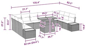 Conjunto de Jantar de Jardim de 11 Peças com Almofadas de Rattan Sinté
