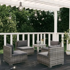 vidaXL 4 pcs conjunto lounge de jardim c/ almofadões vime PE cinzento