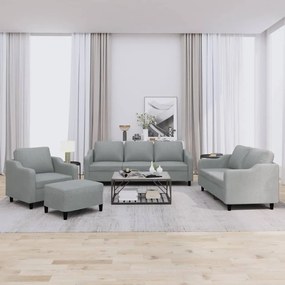 4 pcs conjunto de sofás com almofadões tecido cinzento-claro