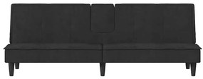 Sofá-cama com suporte para copos veludo preto