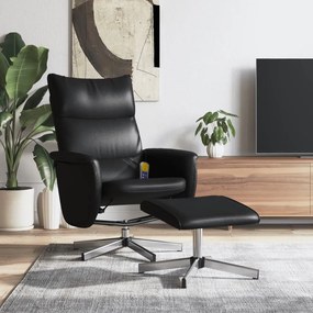 vidaXL Cadeira massagens reclinável c/ apoio pés couro artif. preto