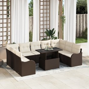 Conjunto de Sofá para Jardim vidaXL de 10 Peças com Almofadas Castanho