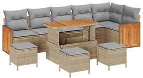 Conjunto de Sofá de Jardim de 10 Peças com Almofadas Bege Rattan Sinté