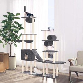 vidaXL Árvore p/ gatos c/ postes arranhadores sisal 279cm cinza-escuro