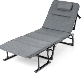 Espreguiçadeira jardim dobrável 3 em 1 com encosto ajustável em 6 posições, almofada e apoio para a cabeça, para jardim, campismo e uso interior e ext