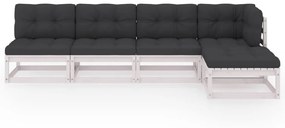 5 pcs conjunto lounge de jardim c/ almofadões pinho maciço