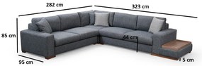 Sofá de Canto "Loop" – Cor Antracite – Medidas 282 cm x 323 cm x 95 cm