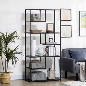 Estante de arrumação com 7 prateleiras, estrutura em aço, estilo industrial, 83 x 34 x 180 cm, preta