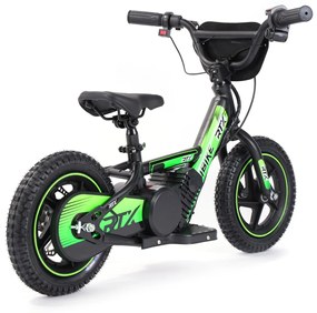 Bicicleta eléctrica para crianças RIRIBIKE RTX3 24V (12"), Batería de litio, Motor de 100W, Travão de disco verde