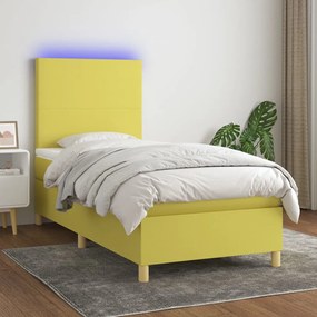 Cama box spring c/ colchão e LED 80x200 cm tecido verde