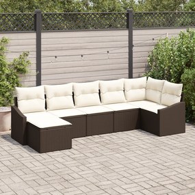 Conjunto de Jantar de 7 Peças com Almofadas Castanho Rattan Poliéster