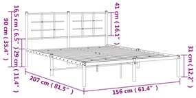 Estrutura de cama em metal com cabeceira 150x200 cm preto