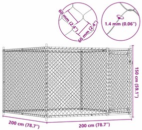 Jaula para cão com porta 2x2x1,5 m aço galvanizado cinzento