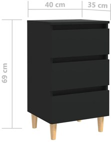Mesas de cabeceira c/ pernas de madeira 2pcs 40x35x69cm preto