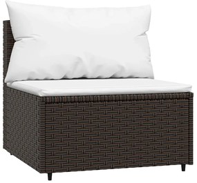 4 pcs conjunto lounge jardim c/ almofadões vime PE castanho