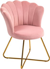 Cadeira de Toucador em forma de concha 69 x 64 x 80 cm, poltrona em veludo, poltrona de sala com pés em aço, rosa