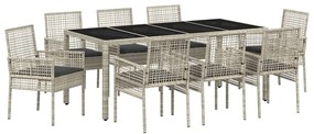 Conjunto de Jantar para Jardim 9 pcs Cinzento-claro
