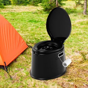 Sanita portátil 5 L para campimo 41 x 49 x 34 cm com tampa e cubo interno removível, WC portátil para viagens ao ar livre Preta