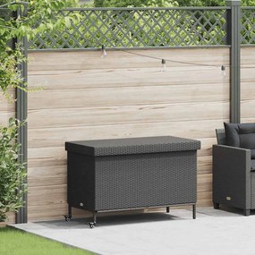 Caixa de arrumação jardim com rodas 110x55x73 cm vime PE preto