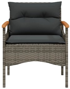 4 pcs conjunto sofás de jardim c/ almofadões vime PE cinzento