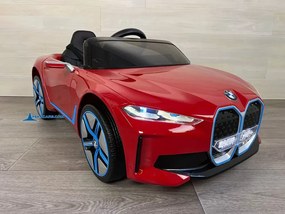 Carro elétrico para crianças BMW I4 12V 2.4G, rodas de borracha, Assento acolchoado Vermelho Metalizado