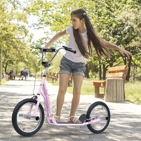 Trotinete para Crianças acima de 5 anos Scooter de 2 Rodas Grandes Insufláveis de 16 Polegadas com Freios e Guidão Ajustável em Altura 143x58x92-100cm