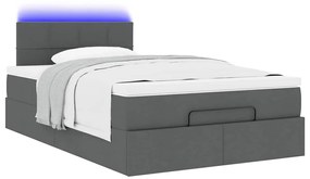 Cama otomana com colchão&amp;LEDs 120x200 cm tecido cinzento escuro