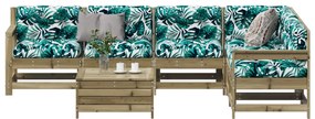 7 pcs conjunto lounge de jardim c/ almofadões pinho impregnado