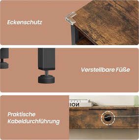 Mesa consola estreita 25 x 120 x 81 cm com tomadas com 2 compartimentos castanho vintage-preto