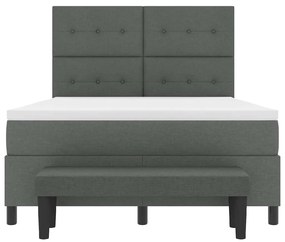 Cama Box com Colchão e Banco Cinza Escuro 140x200 cm Tecido