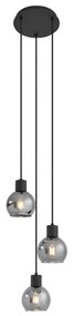 Candeeiro de suspensão Art Deco preto com vidro fumê redondo 3-luzes - Vidro