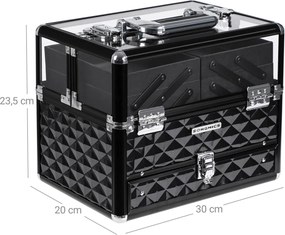 Mala de cosméticos 30 x 23,5 x 20 cm preta e transparente