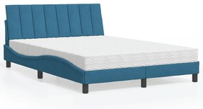 vidaXL Cama com colchão 140x190 cm veludo azul