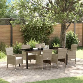 vidaXL Conjunto de Jantar para Jardim de 7 Peças em Rattan Poliéster Bege