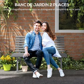 Banco de jardim para exterior com 2 lugares 123 x 67 x 79 cm, encosto com ripas, em alumínio, cinzento