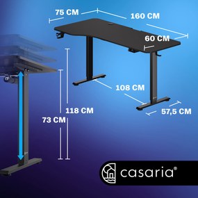 Secretária elétrica regulável em altura 160x75x73-118cm preta