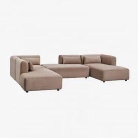 Sofá Modular Chaise Longue Direito De 4 Peças Com Duplo Divã Fogler Bombazina Castanho Camel - Sklum
