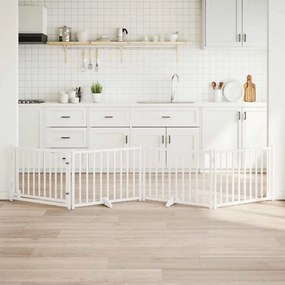 vidaXL Portão p/ cães com porta dobrável 4 painéis 320 cm abeto branco
