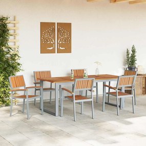Conjunto de Jantar de Jardim de 7 Peças Cinza em Aço e Madeira de Acác