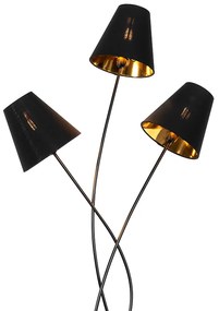 Candeeiro de pé design preto 3 luzes douradas - MELIS Moderno